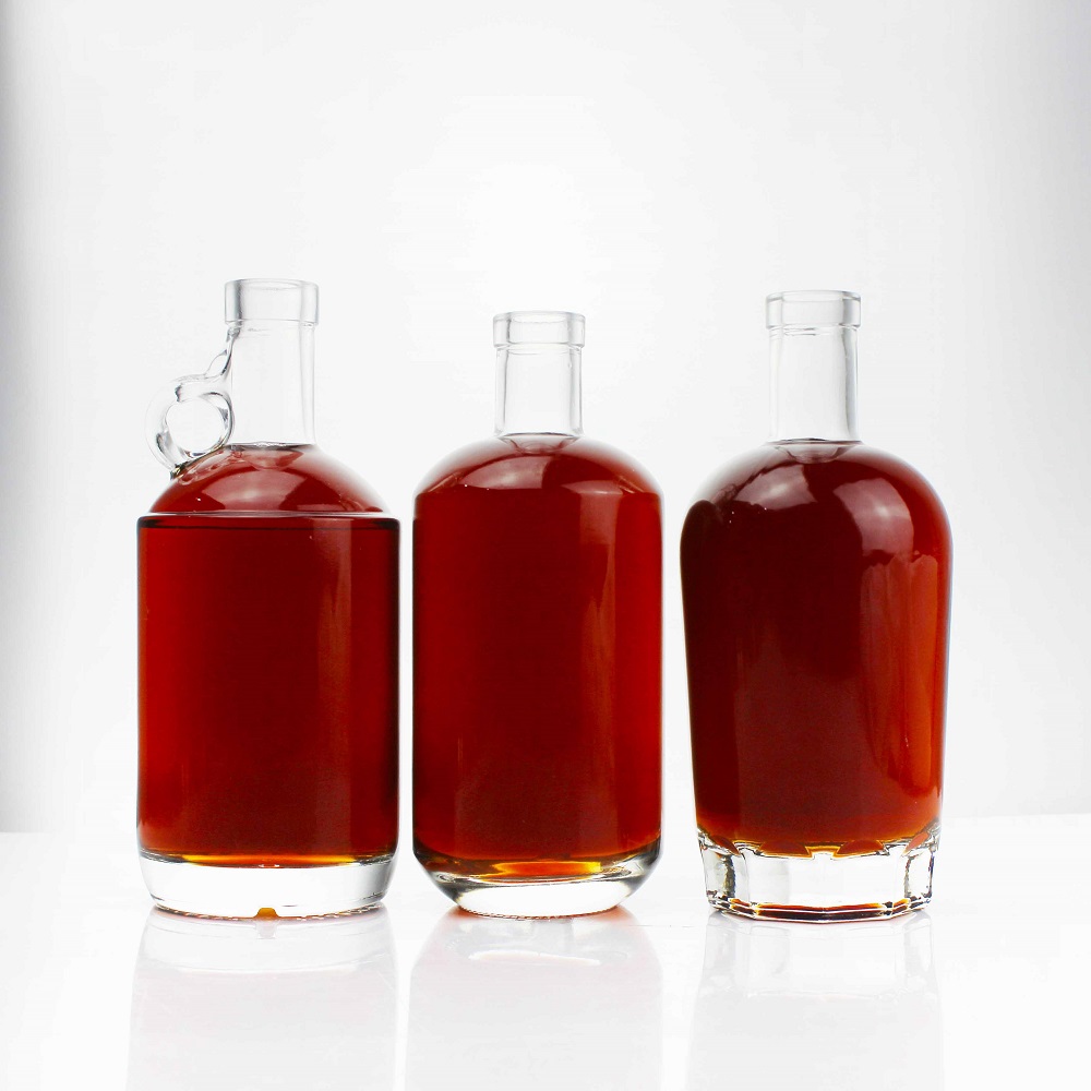 Wholesale Custom High Quality Clear Frosted 500ml Spirits Rum Gin Glass Bottle With Wood Cork Stopper 
